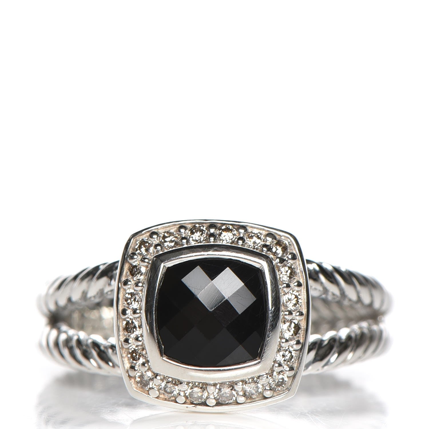 David Yurman Sterling Silver Diamond Black Onyx 7mm Petite Albion Ring 56 7.5 1 of 5