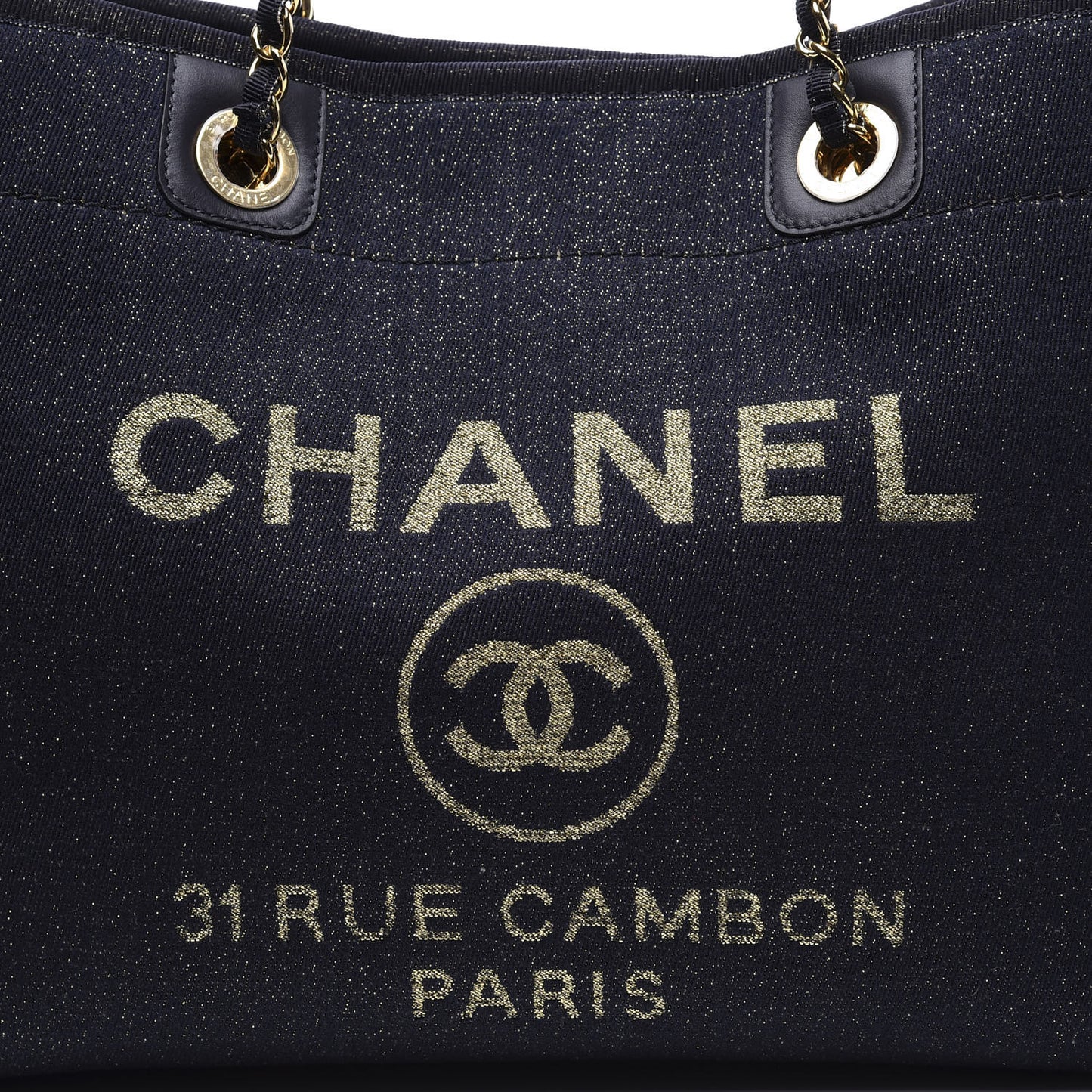 Lurex Canvas Small Deauville Tote Navy Blue Gold