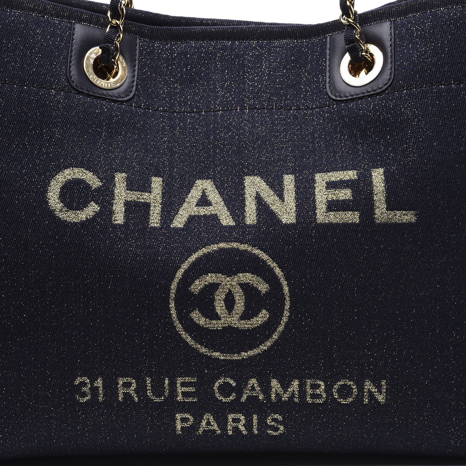 Chanel Lurex Canvas Small Deauville Tote Navy Blue Gold 11 of 11