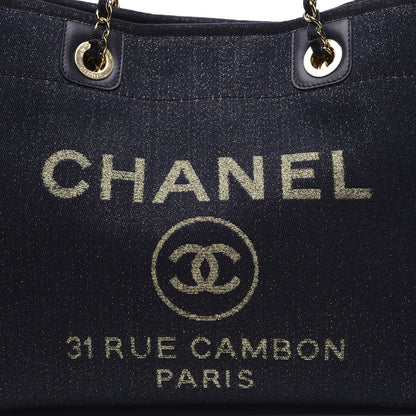 Chanel Lurex Canvas Small Deauville Tote Navy Blue Gold 11 of 11