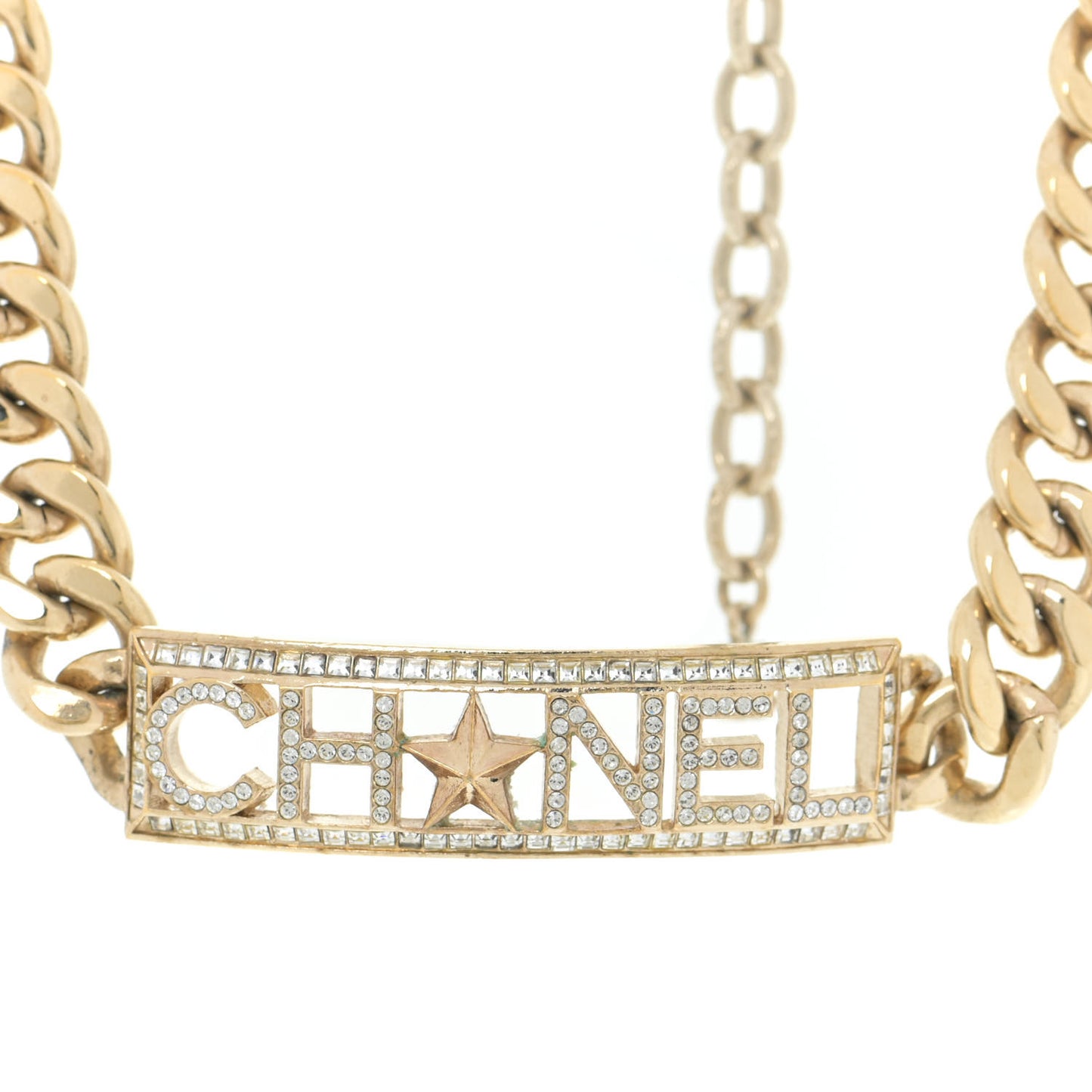 Crystal Chain Short Logo Necklace Gold