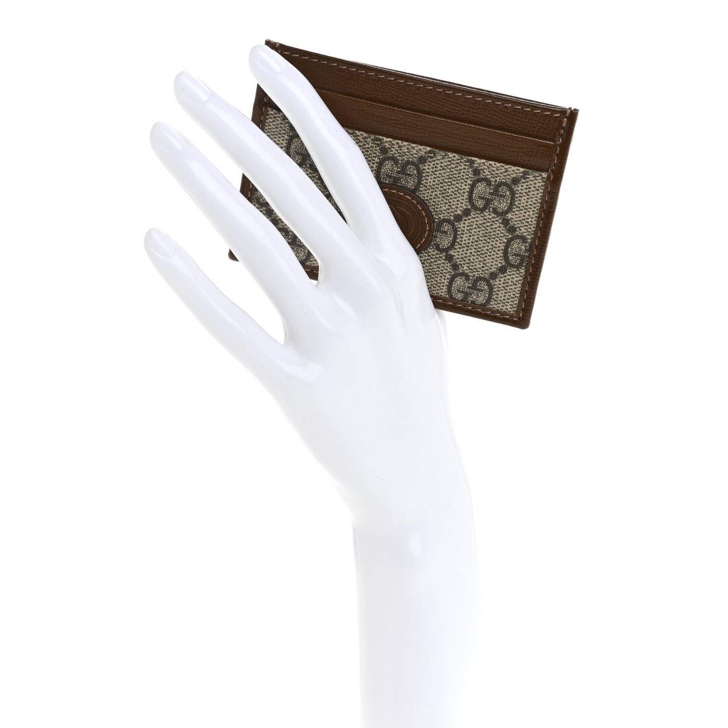 GG Supreme Monogram Azalea Calfskin Retro Interlocking G Card Holder Beige Ebony Brown Sugar