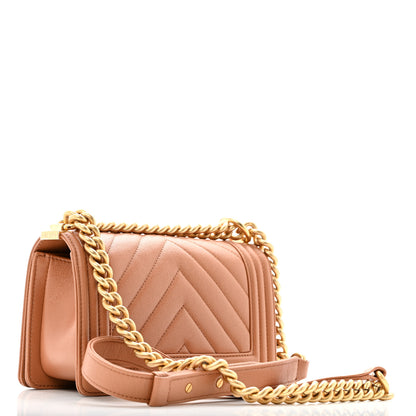 Chanel Caviar Chevron Quilted Small Boy Flap Brown 3 of 12