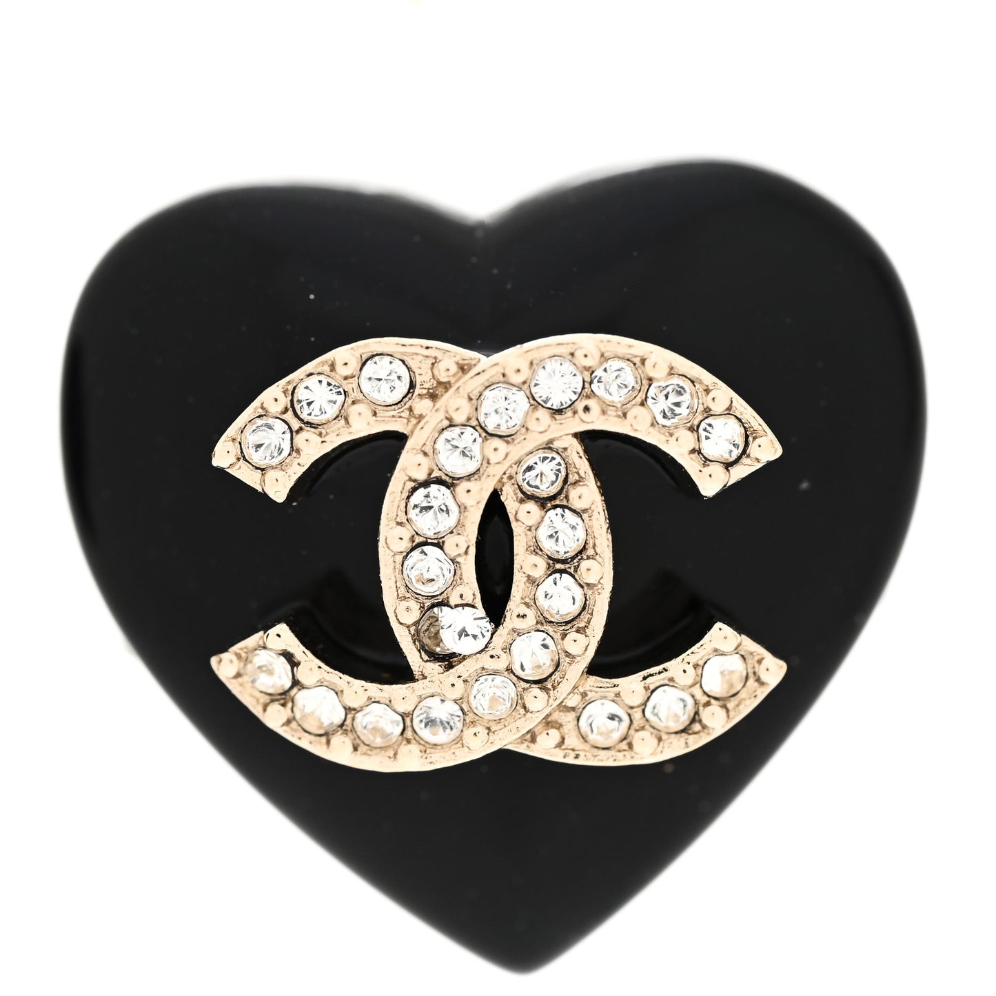 Resin Crystal CC Heart Earrings Black Gold