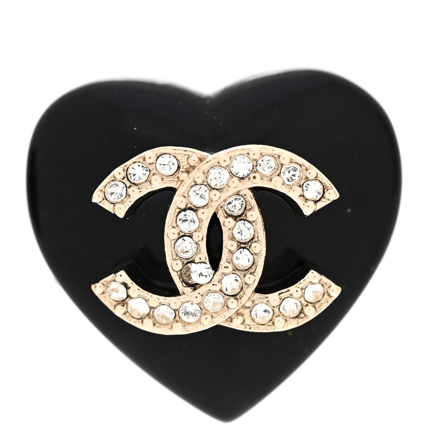 Chanel Resin Crystal CC Heart Earrings Black Gold 5 of 6