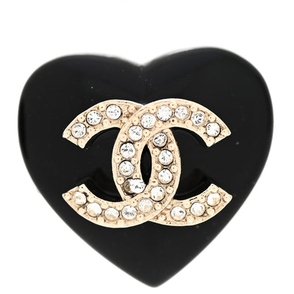 Chanel Resin Crystal CC Heart Earrings Black Gold 5 of 6