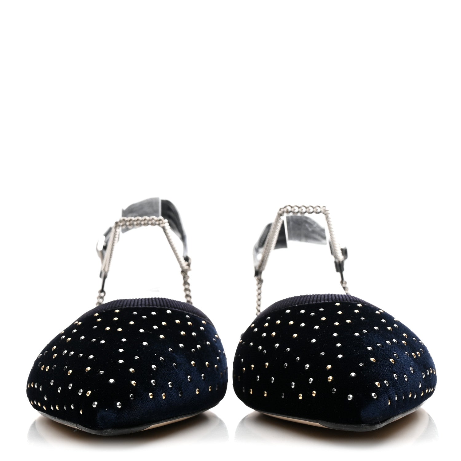 Fendi Velluto Studded Colibri Lite Slingback Ballerina Flats 38 Blue Notte 3 of 10