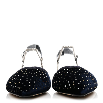 Fendi Velluto Studded Colibri Lite Slingback Ballerina Flats 38 Blue Notte 3 of 10