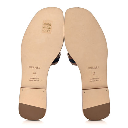 Hermes Calfskin Denim Oran Sandals 40 Bleu Brut Gold 5 of 8
