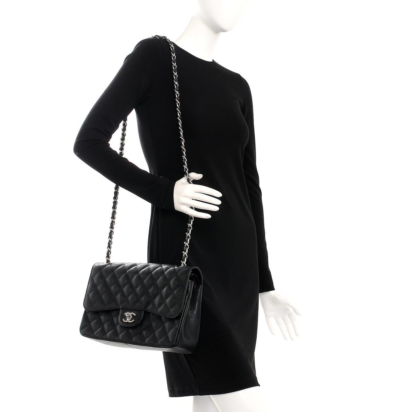 Caviar Quilted Jumbo Double Flap Black