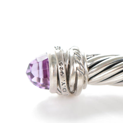David Yurman Sterling Silver Pave Diamond Amethyst 7mm Cable Classics Bracelet 5 of 6