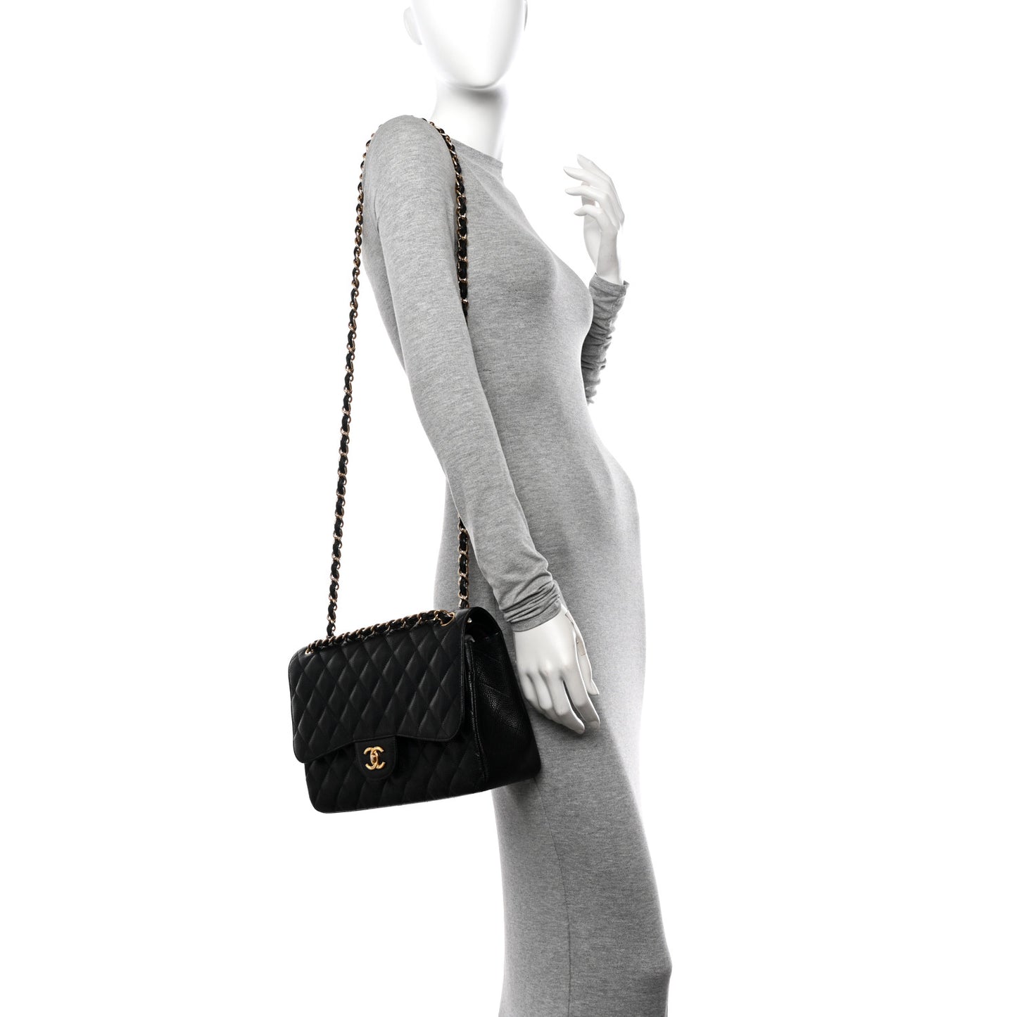 Caviar Quilted Jumbo Double Flap Black
