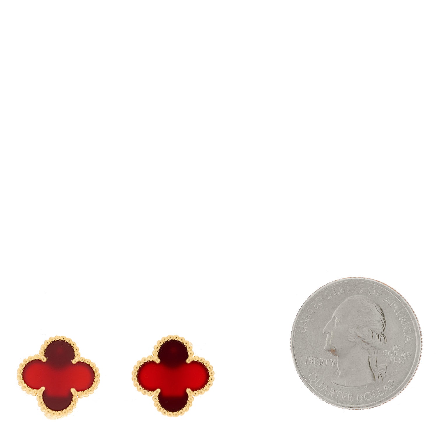 Van Cleef & Arpels 18K Yellow Gold Carnelian Vintage Alhambra Earrings 2 of 4