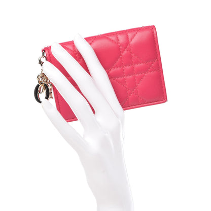 Christian Dior Lambskin Cannage Small Lady Dior Flap Card Holder Pink 2 of 9