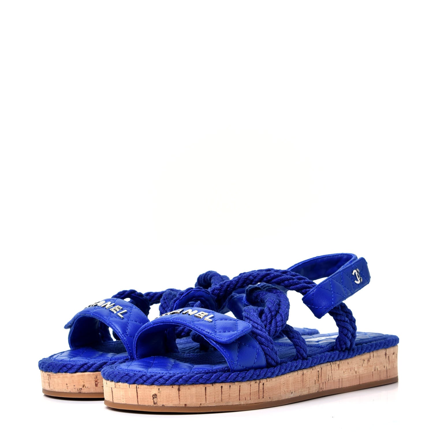 Chanel Cord Lambskin Quilted Logo Sandals 39 Blue 4 of 10