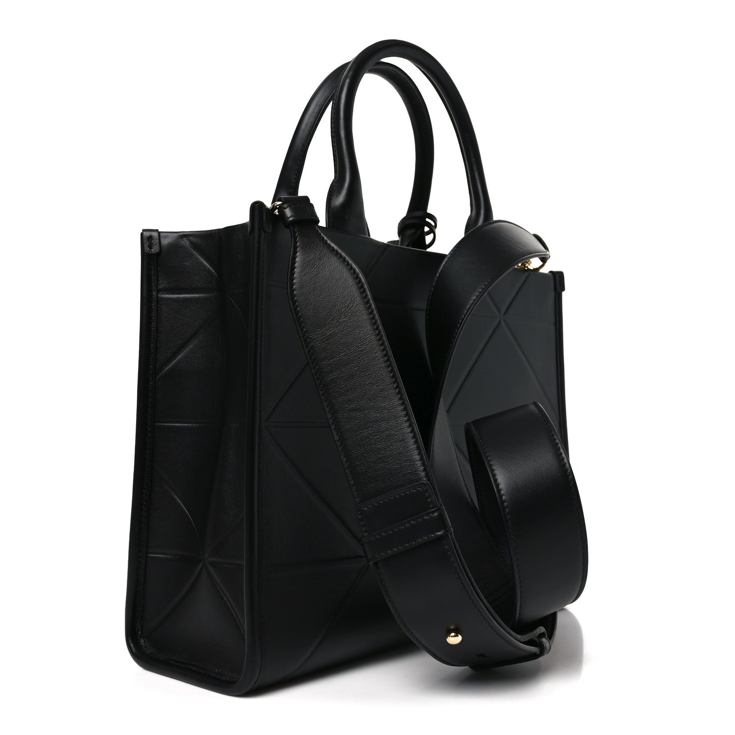 Soft Calfskin Triangolo Symbole Embossed Small Tote Black