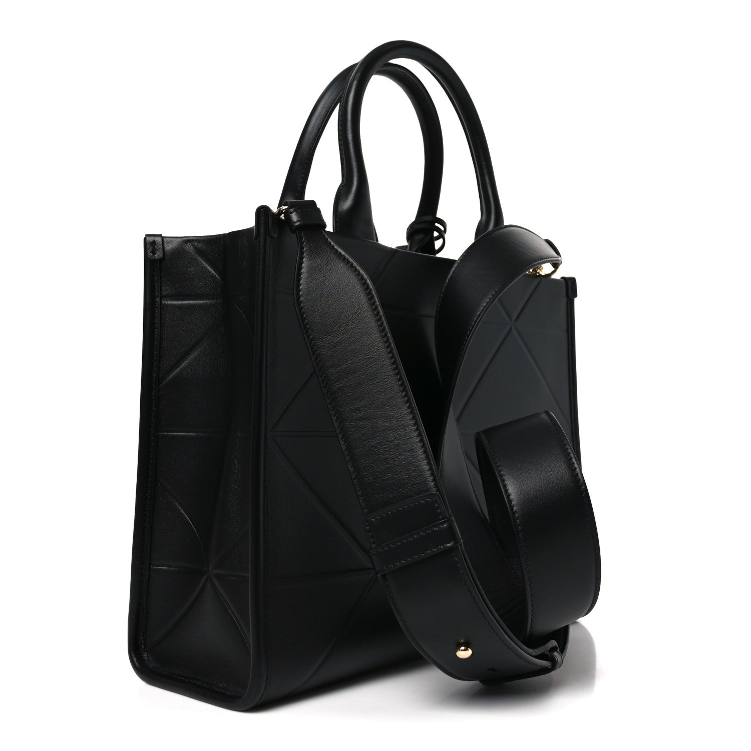 Prada Soft Calfskin Triangolo Symbole Embossed Small Tote Black 3 of 9