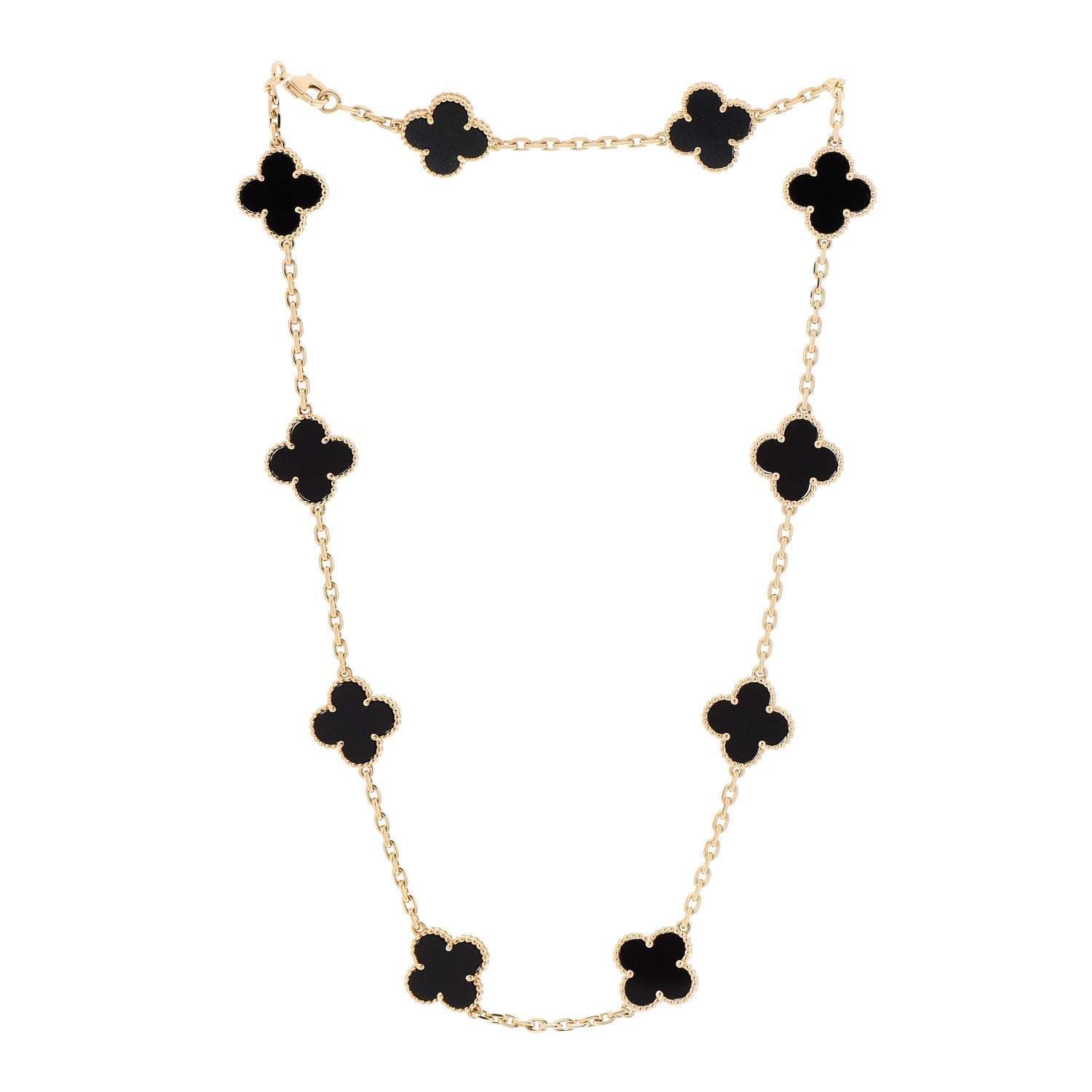 Van Cleef & Arpels 18K Yellow Gold Black Onyx 10 Motifs Vintage Alhambra Necklace 3 of 5
