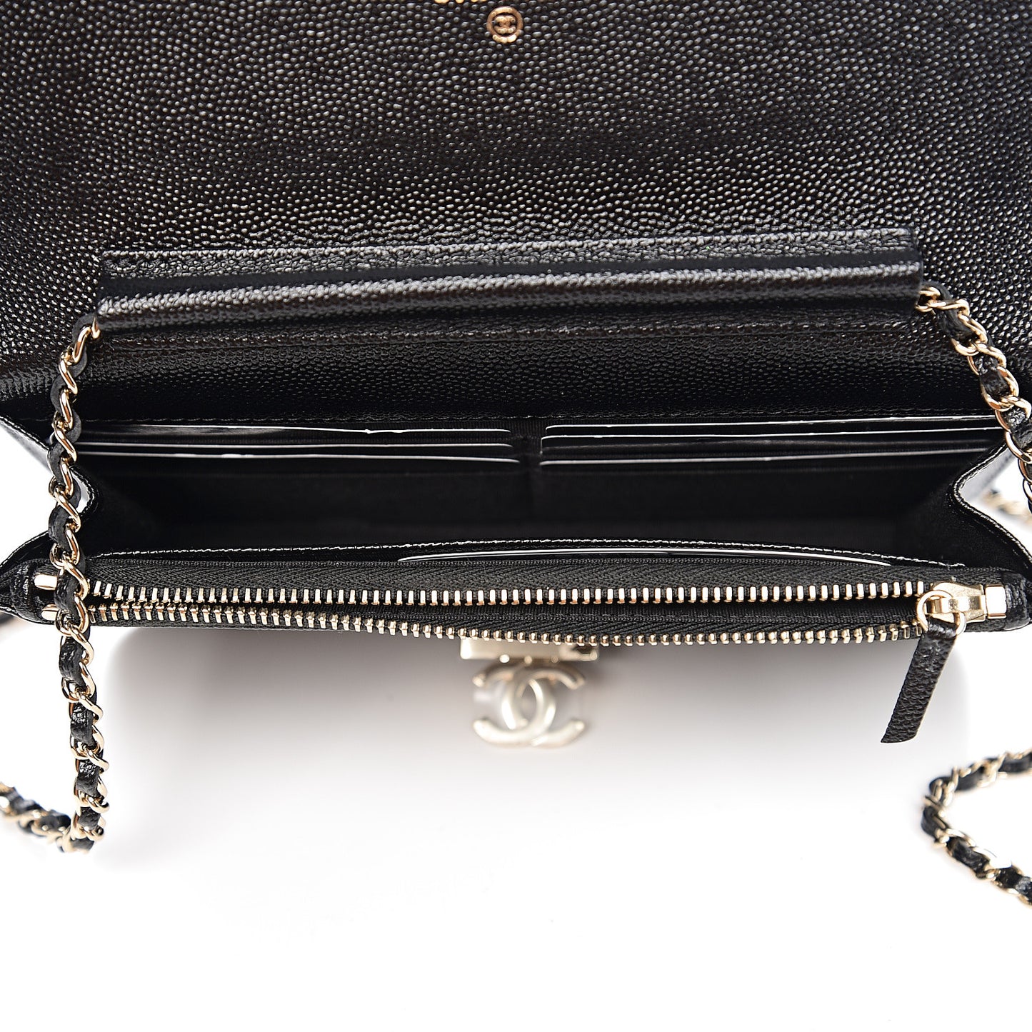 Caviar Quilted Golden Class Wallet On Chain WOC Black