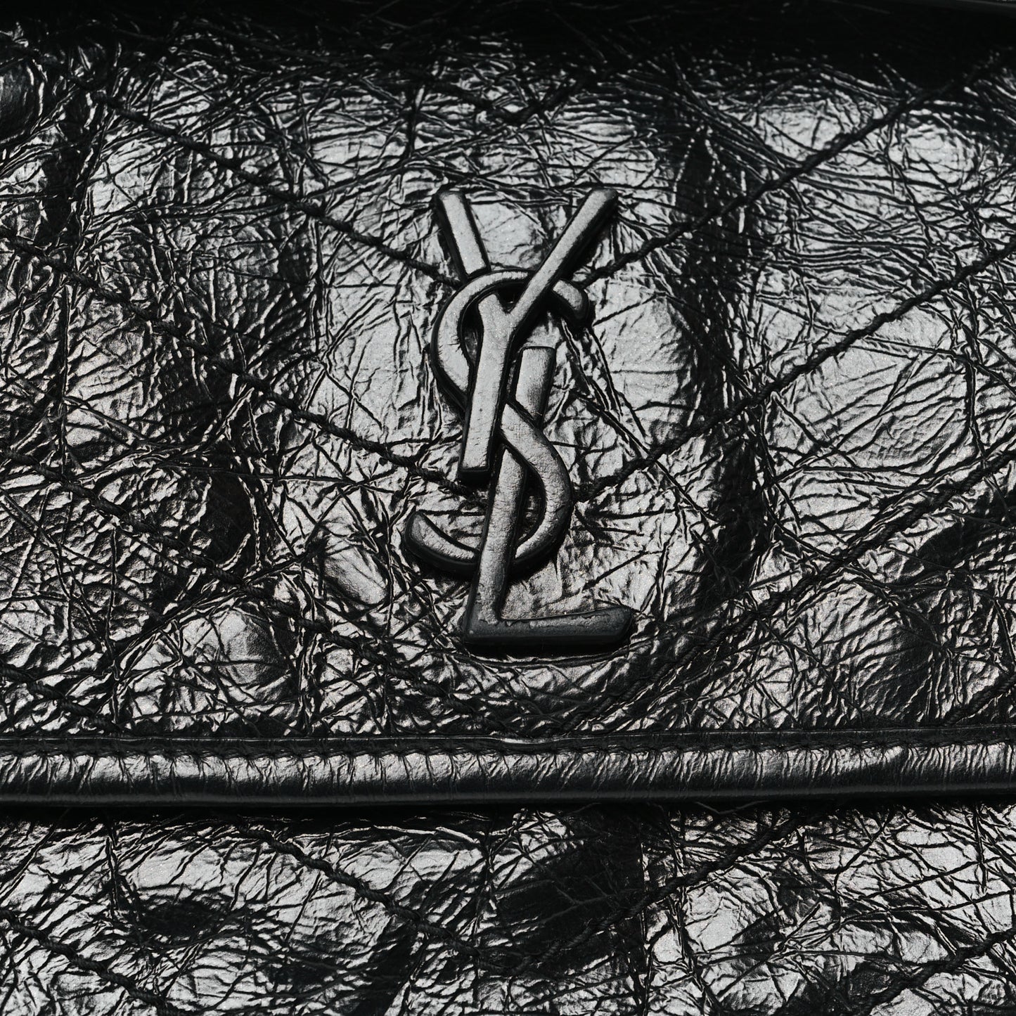 Crinkled Calfskin Matelasse Monogram Baby Niki Chain Satchel Black