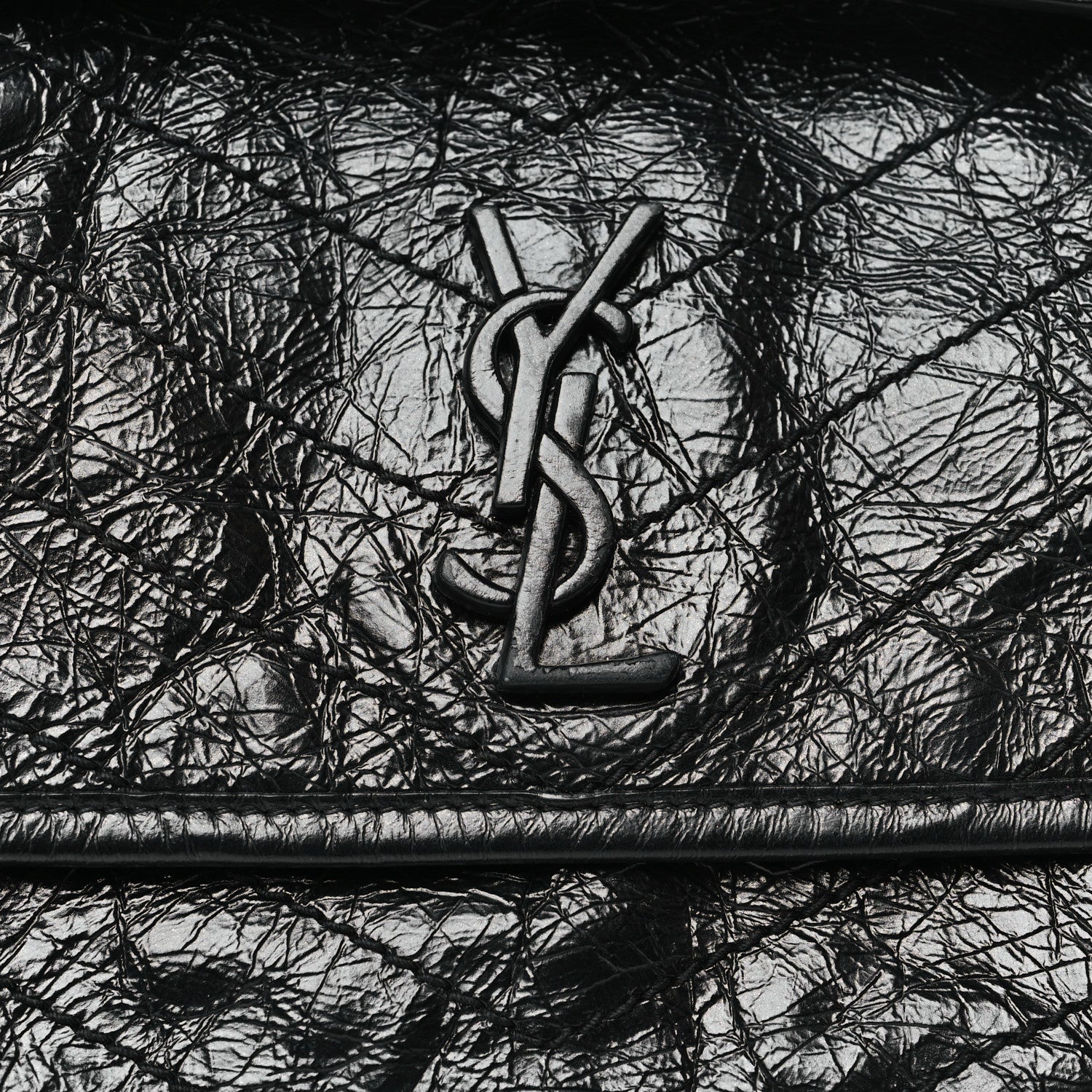 Saint Laurent Crinkled Calfskin Matelasse Monogram Baby Niki Chain Satchel Black 8 of 11
