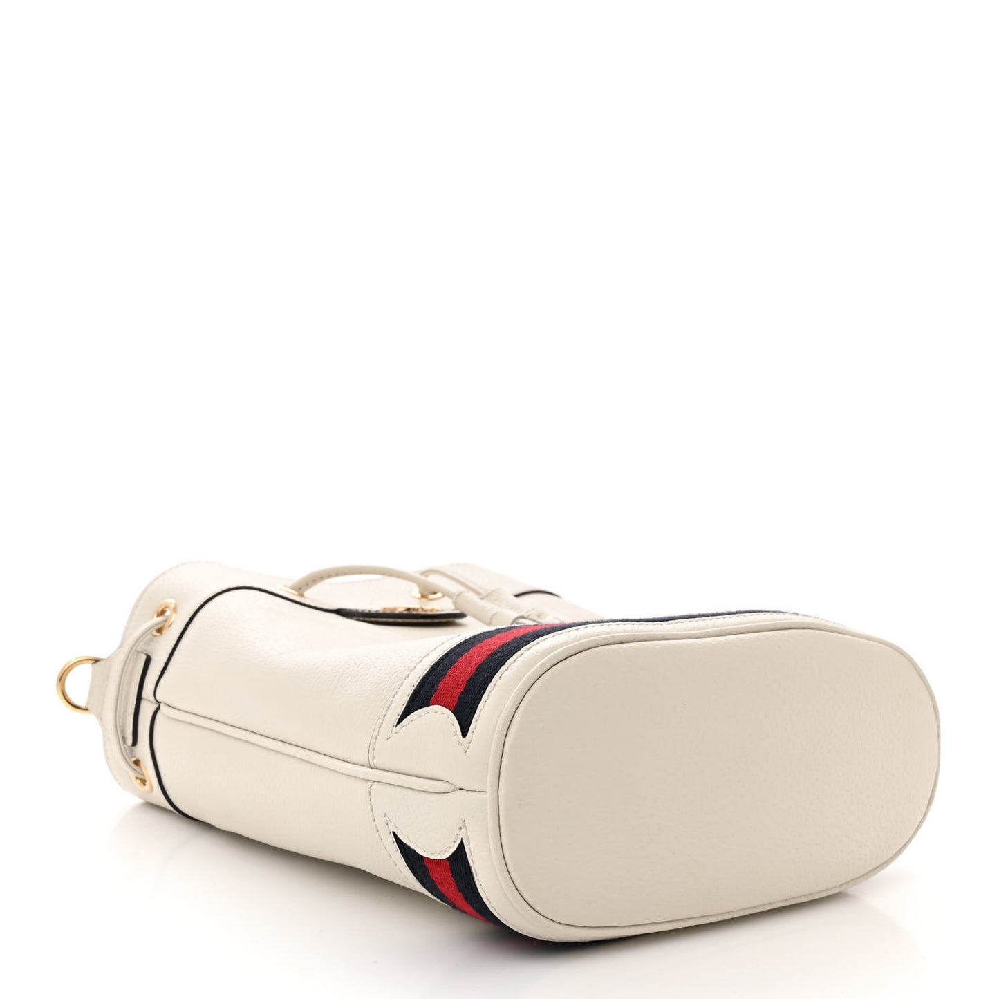 Glazed Textured Calfskin Web Small Ophidia Bucket Bag Mystic White