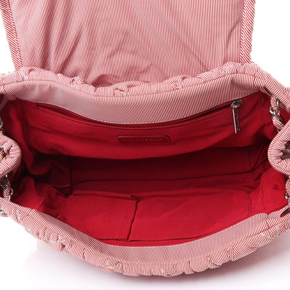 Chanel Nylon Bubble Striped Quilt Accordion Flap Red White 4 of 5