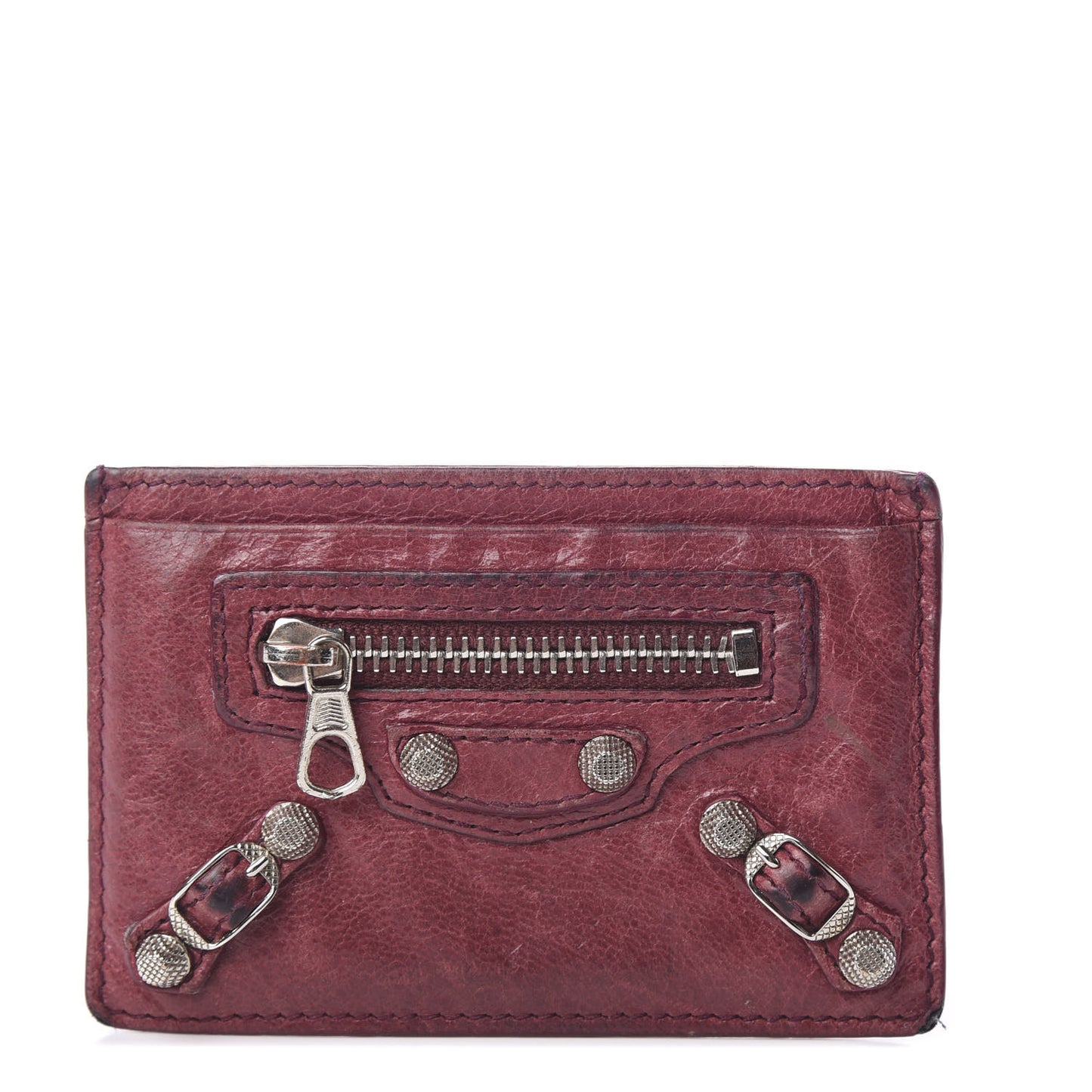 Agneau Giant 12 Silver Hardware Card Case Cassis