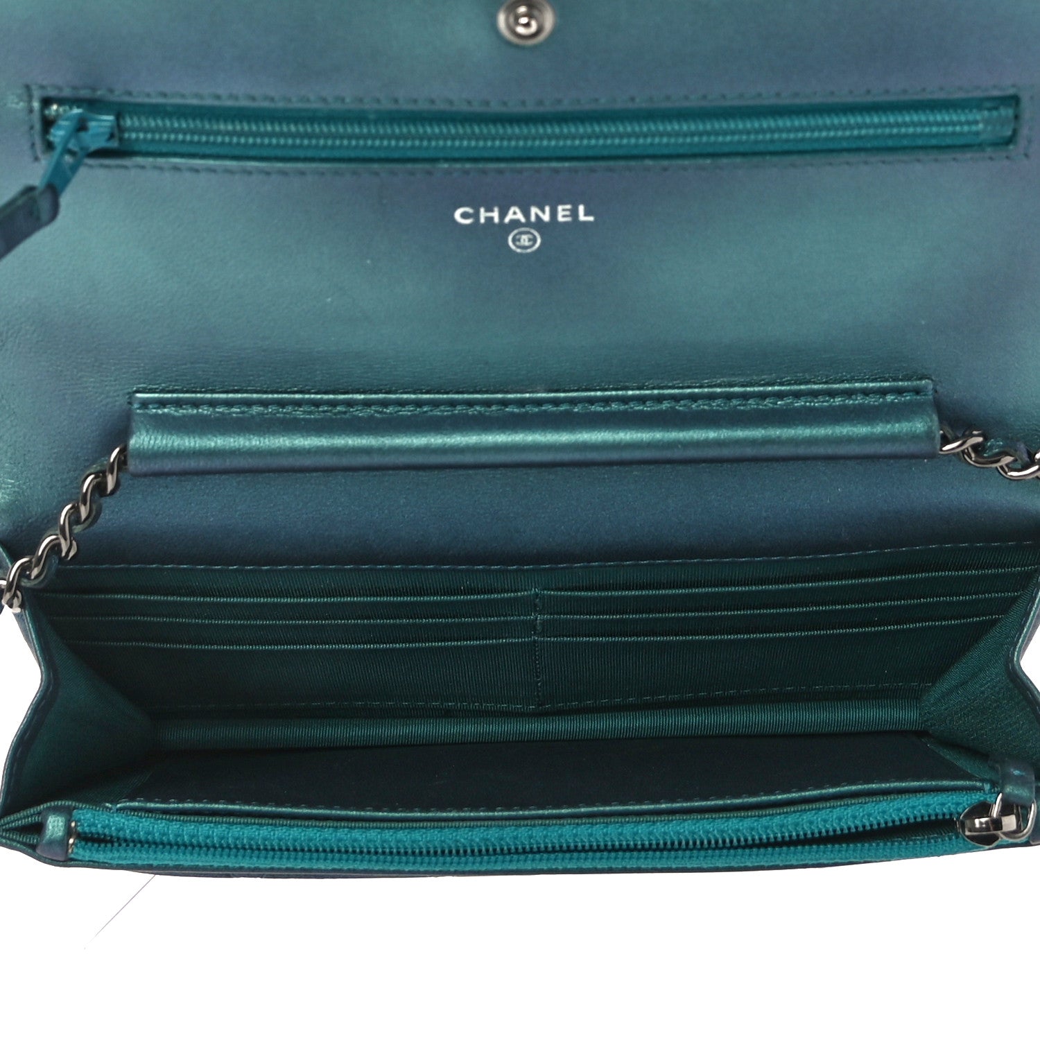 Chanel Iridescent Lambskin Quilted Wallet On Chain WOC Turquoise 5 of 14