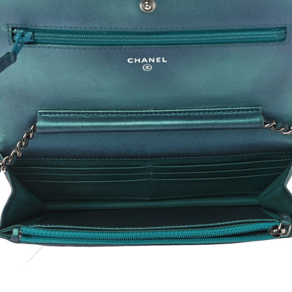 Chanel Iridescent Lambskin Quilted Wallet On Chain WOC Turquoise 5 of 14