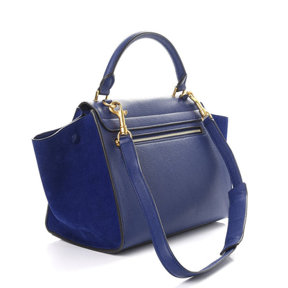 Celine Drummed Calfskin Suede Small Trapeze Indigo 4 of 8