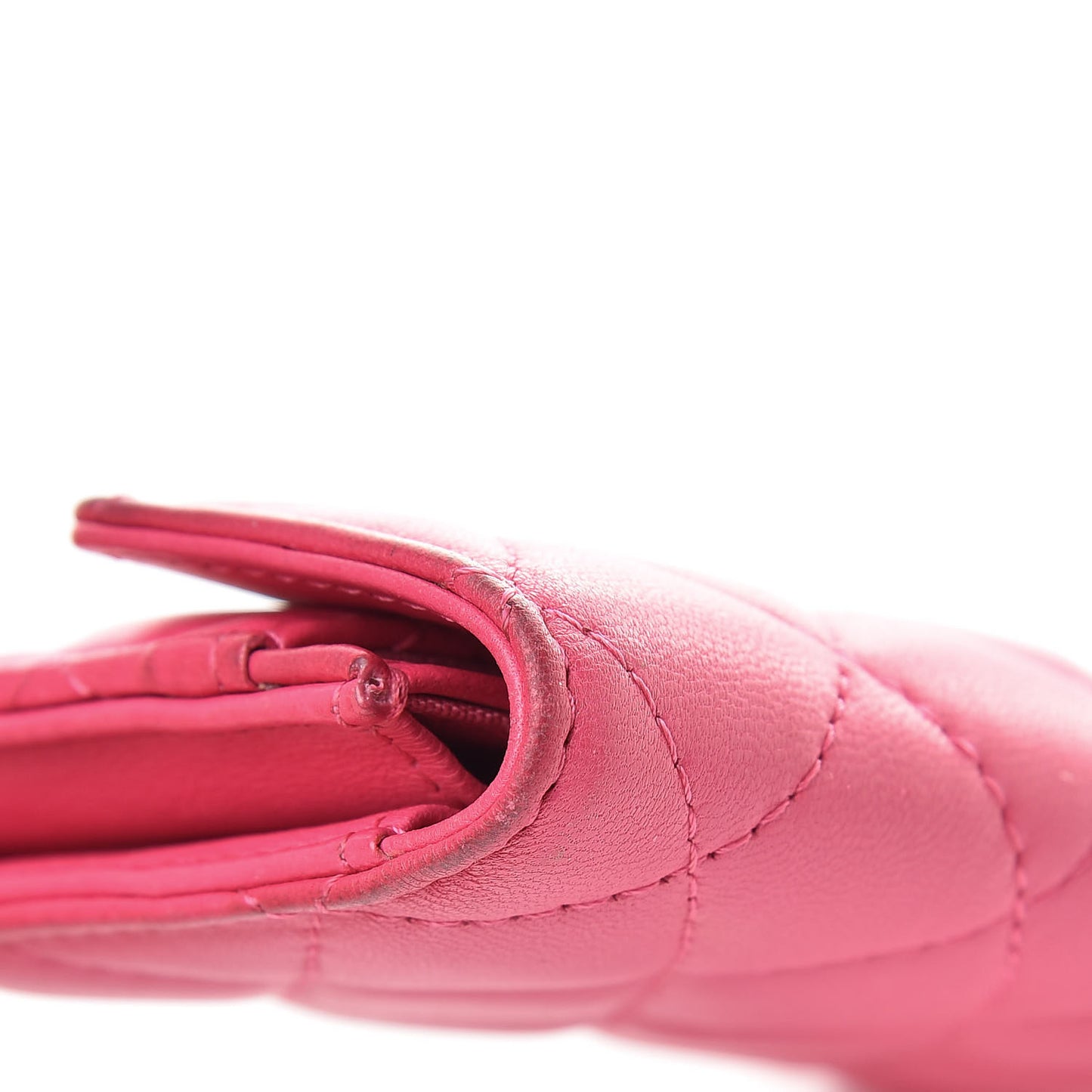 Lambskin Quilted Flap Card Holder Dark Pink