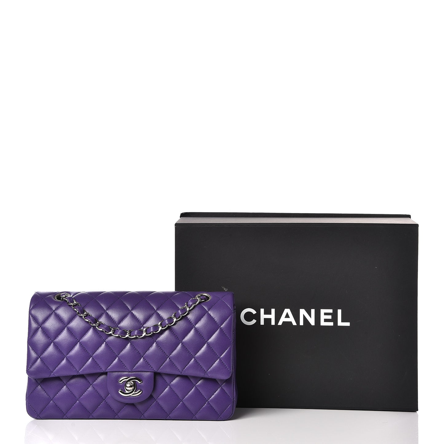 Lambskin Quilted Medium Double Flap Purple