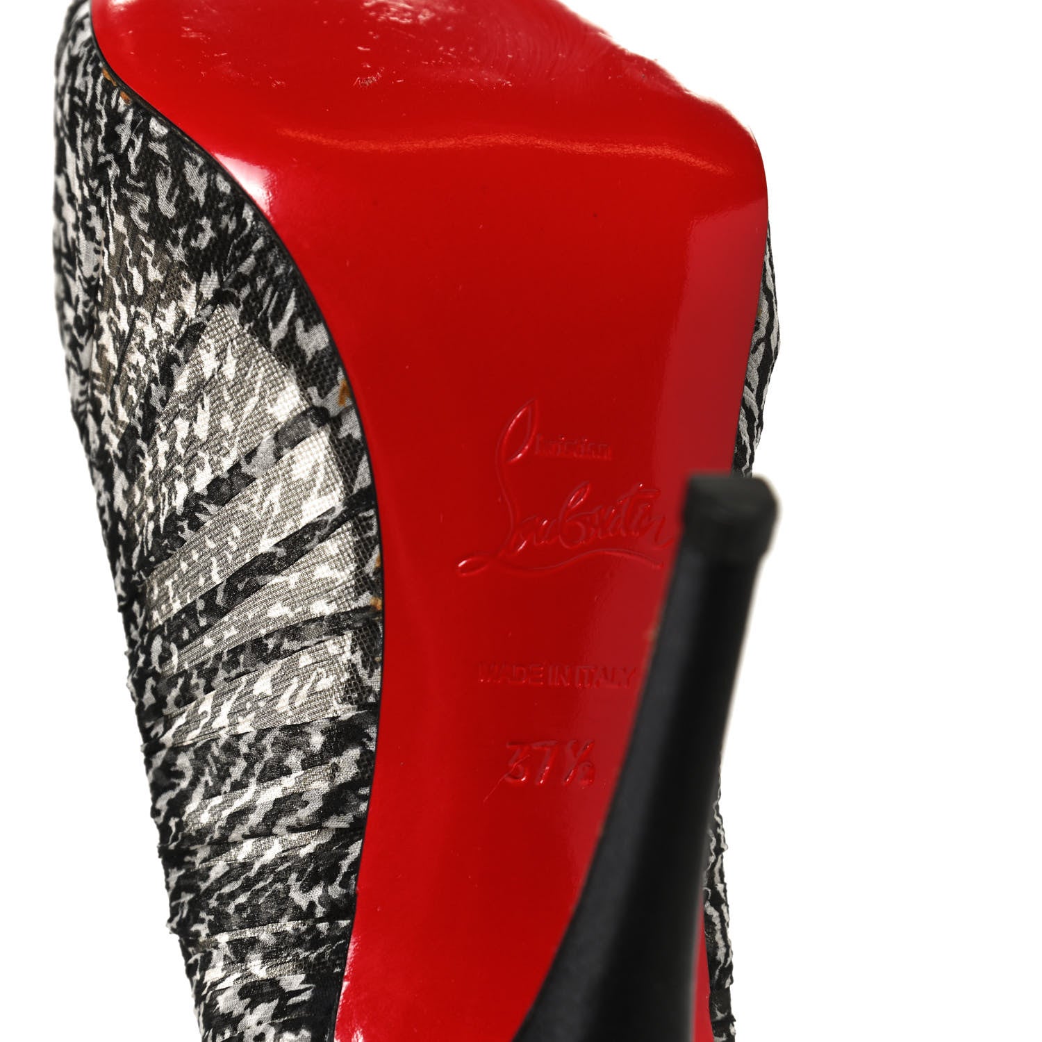 Christian Louboutin Crepe Satin Chiffon Parisienne Plato 120 Pumps 37.5 Black White 8 of 11