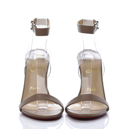 Christian Louboutin Shiny Nappa PVC Jonatina 100 Sandals 38.5 Nude 2 of 8