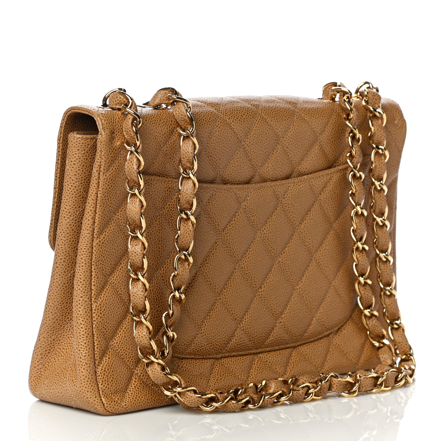 Caviar Quilted Jumbo Single Flap Beige