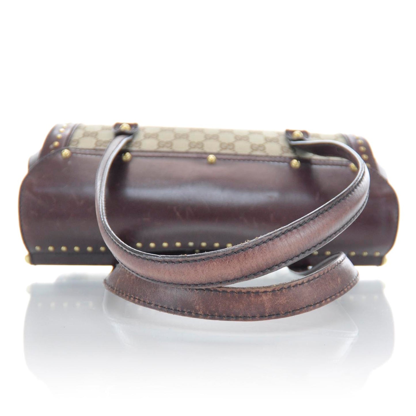 Monogram Studded Bamboo Bullet Satchel Brown