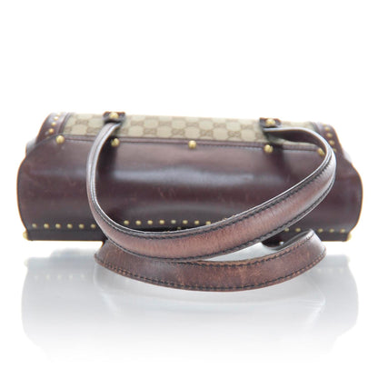 Gucci Monogram Studded Bamboo Bullet Satchel Brown 4 of 11