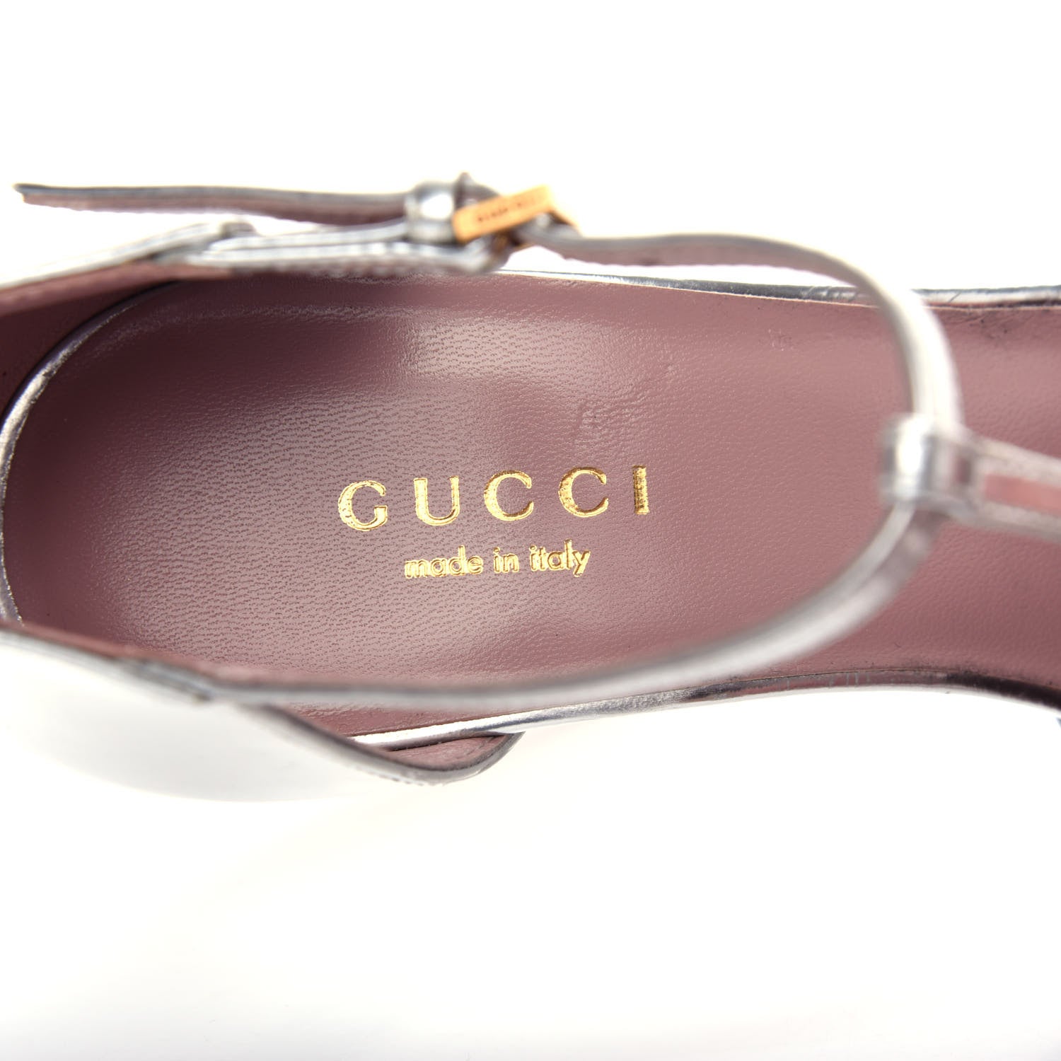 Gucci Metallic Calfskin Studded Cap Toe T Strap Pumps 35.5 Argento 8 of 9