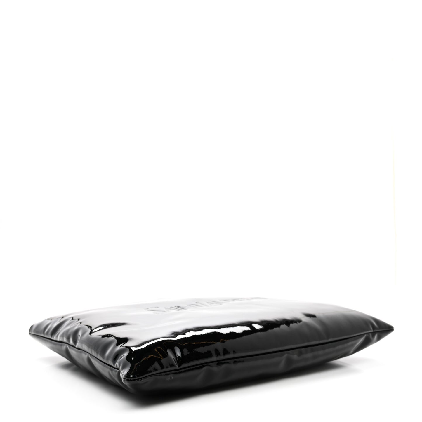 Patent Calfskin Large Puffy Pouch Black