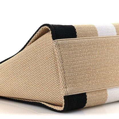 Chanel Straw Raffia Calfskin Striped Medium Deauville Tote Black Beige Ivory 9 of 14