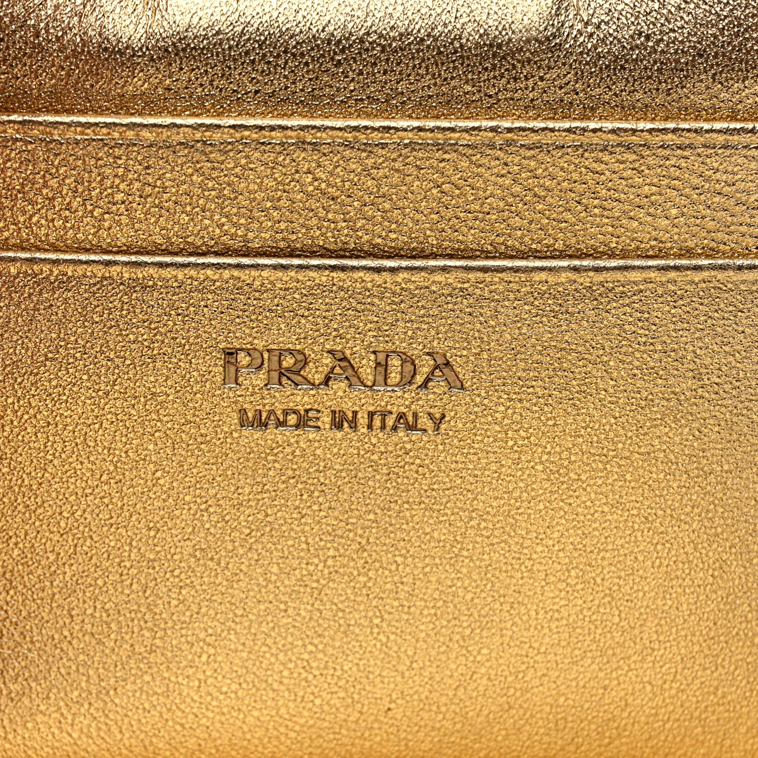 Prada Metallic Saffiano City Calf Triangle Card Holder Gold