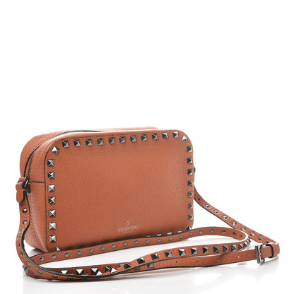 Valentino Garavani Pebbled Calfskin Rockstud Flap Pocket Camera Crossbody Bag Orange 3 of 13