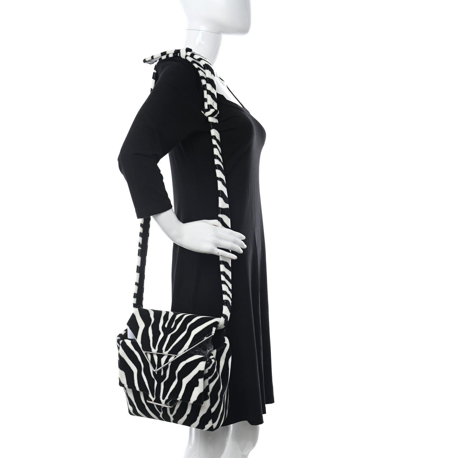 Bottega Veneta Tufted Zebra Clip Bag Black White 2 of 11