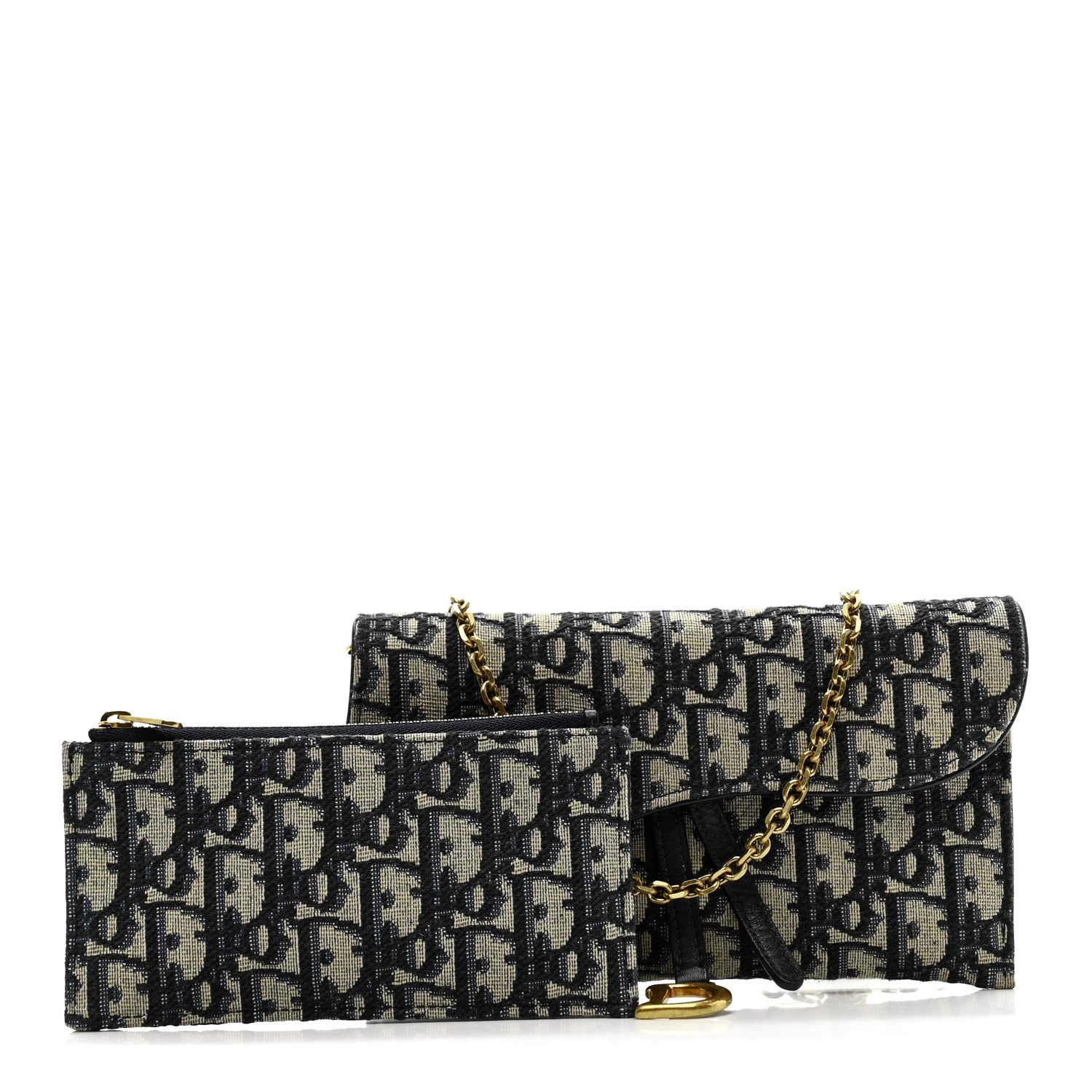 Christian Dior Oblique Saddle Chain Long Wallet Blue 3 of 11
