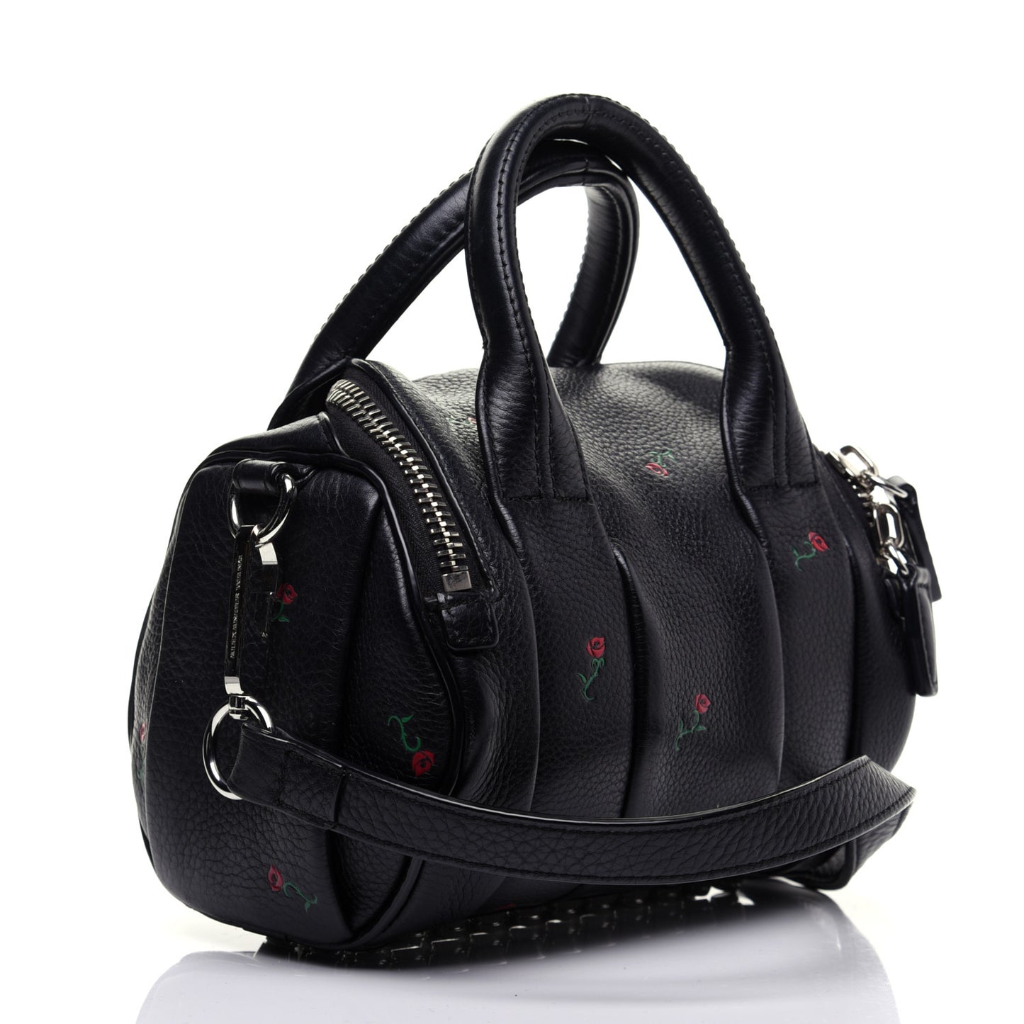 Pebbled Lambskin Rose Printed Mini Rockie Black Silver Hardware