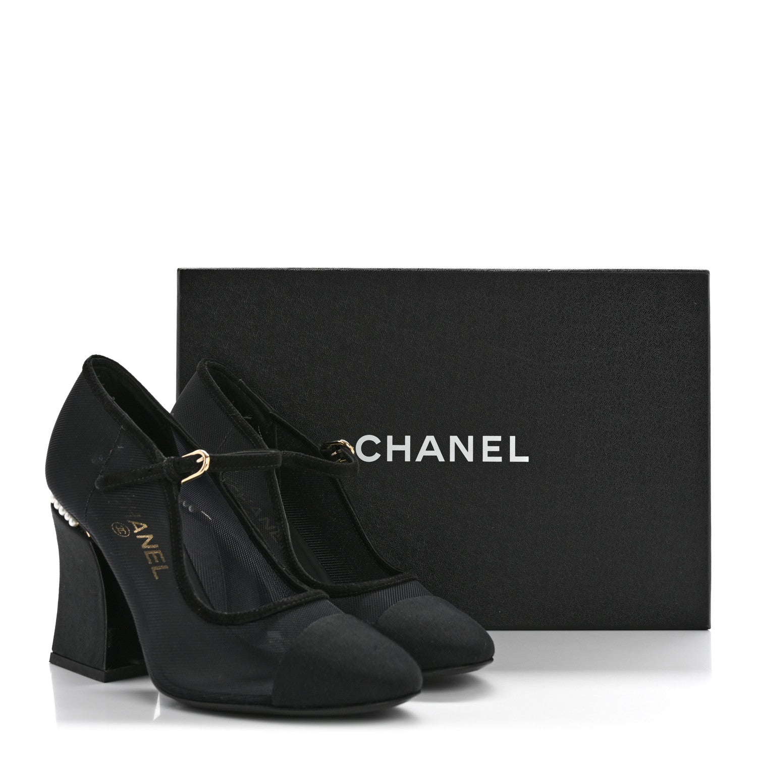 Chanel Mesh Suede Grosgrain Pearls Cap Toe Mary Jane Pumps  37.5 Black 14 of 14