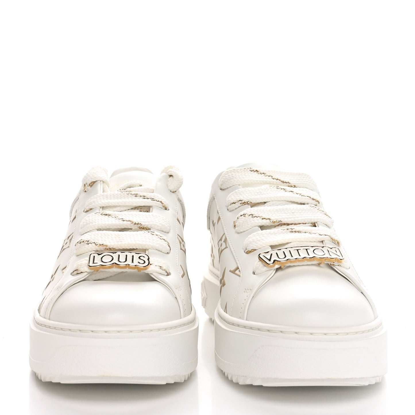 Calfskin Monogram Debossed Time Out Sneakers 37.5 White Gold