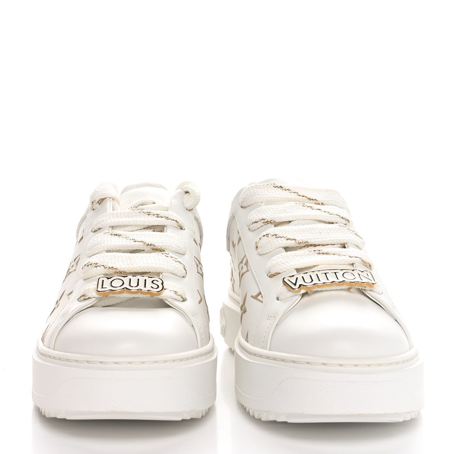 Louis Vuitton Calfskin Monogram Debossed Time Out Sneakers 37.5 White Gold 3 of 9