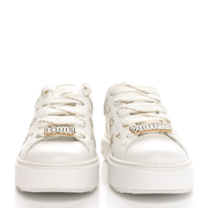Louis Vuitton Calfskin Monogram Debossed Time Out Sneakers 37.5 White Gold 3 of 9